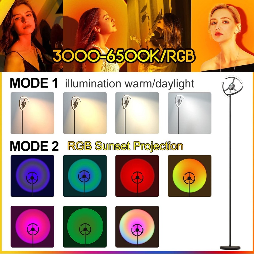 Sunset Lamp Projection, 2-in-1 Sunset Light & Modern LED Floor Lamp